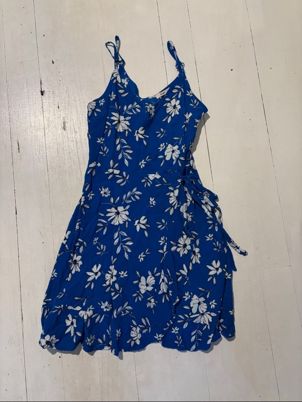 miami Blue & White Floral Tie-Waist Mini Dress